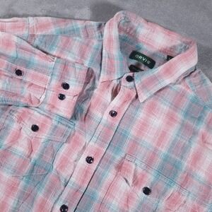 Orvis Shirt Mens Large‎ Pink Blue Plaid Classic Fit Long Sleeve Cotton Button Up